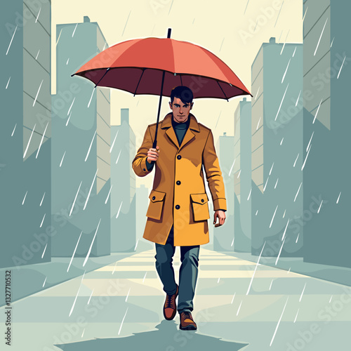 Man walking with umbrella in stormy weather, resilience in adversity