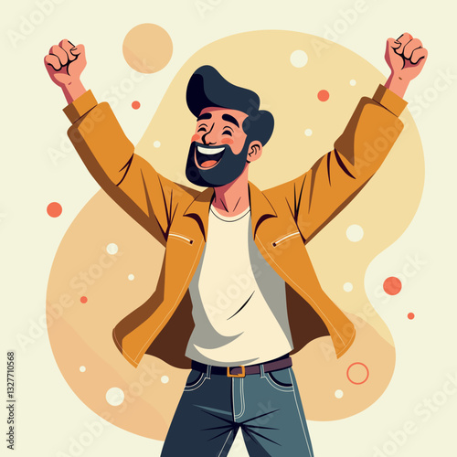 Cheerful man celebrating joyfully in vector illustration, happy emotions