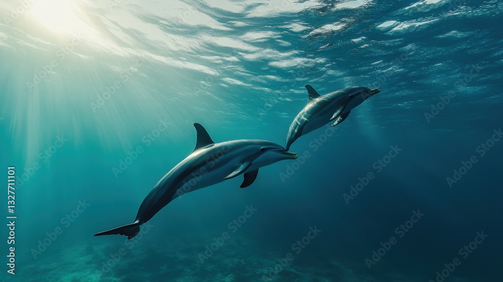 Fototapeta premium Dolphins Swimming in Vibrant Underwater Habitat