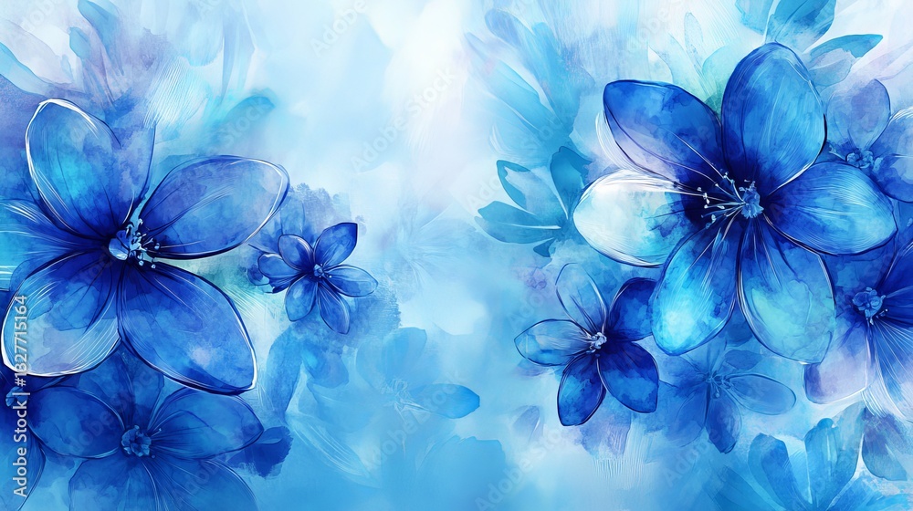 Fototapeta premium A pretty digital flower design, like a watercolor painting. It's hand-drawn and good for covers, clothes, gift wrap, or backgrounds.