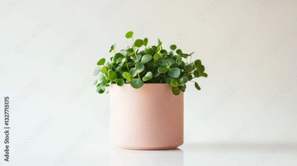 Fototapeta premium A lush green plant in a soft pink pot perfect for minimalist decor and indoor gardening enthus