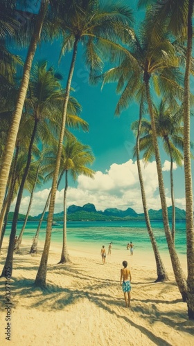 Tropical Beach Paradise: Palm Trees, Tranquil Waters, and Island Vibes