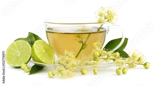 Obraz na płótnie Tea from Linden flowers in glass cup with flower w salonie