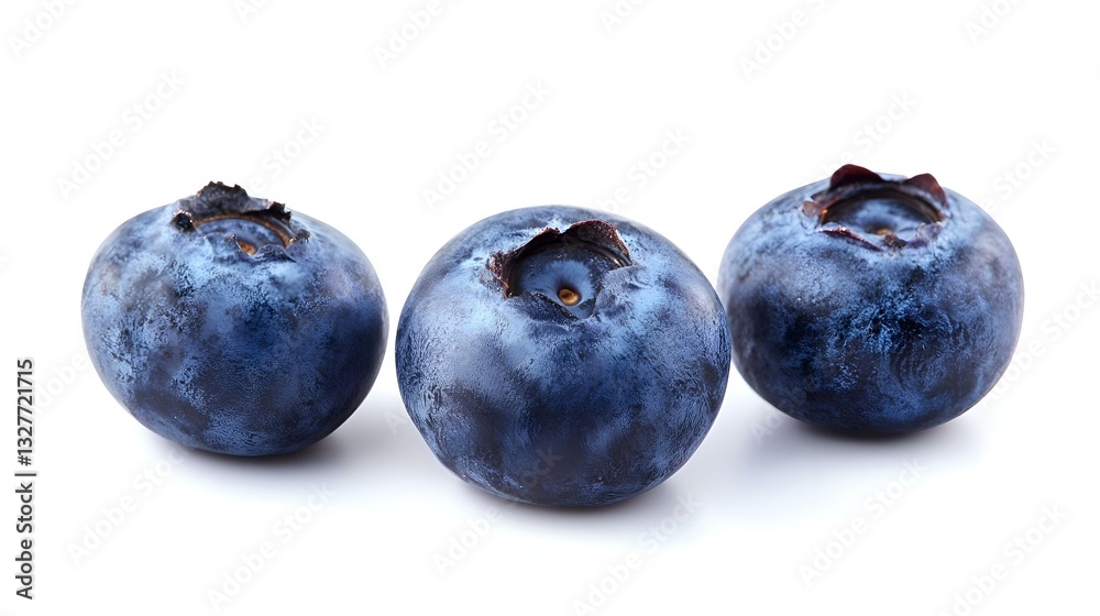 Obraz premium Three Blueberries Isolated on White Background
