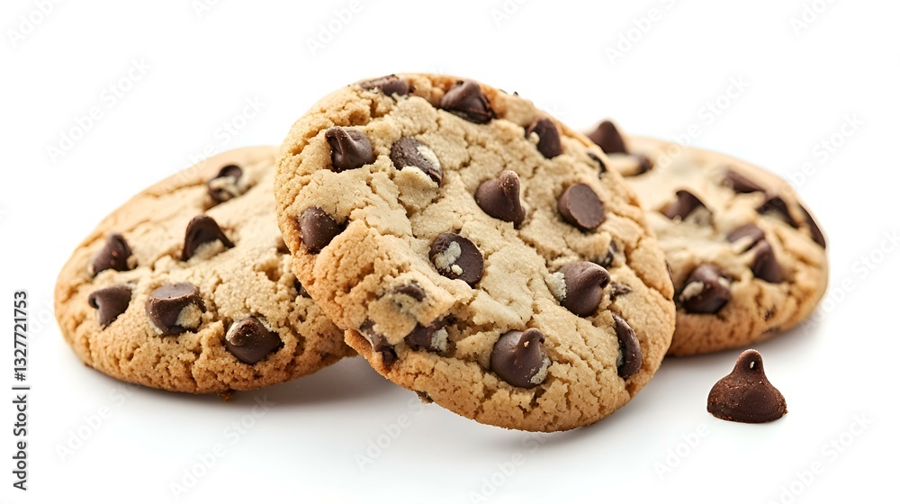 Delicious Chocolate Chip Cookies Isolated on White Background Delicious Chocolate Chip Cookies Isolated on White Background