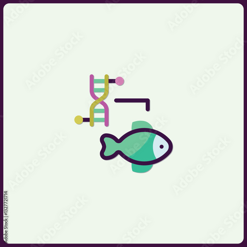 Stylized genetic modification icon featuring dna strand and swimming fish