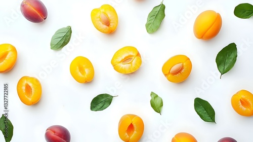 Wallpaper Mural Fresh Plums and Green Leaves Isolated on White Background Torontodigital.ca