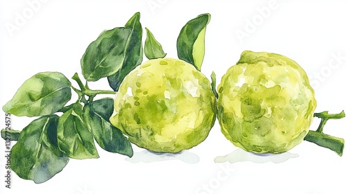 Bergamot fruit painted in watercolor. A single image, separate from any background.