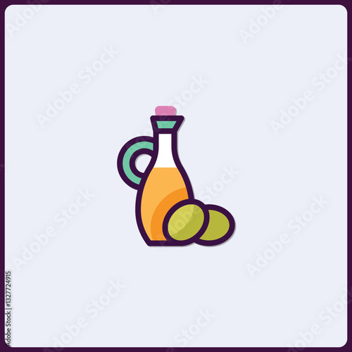 Elegant Olive Oil Bottle Icon with Fresh Olives in Modern Flat Design