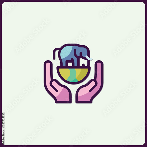 Stylized icon depicting wildlife conservation and care for elephants