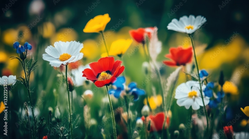 Colorful Blossoms in a Bright Meadow Setting Colorful Blossoms in a Bright Meadow Setting
