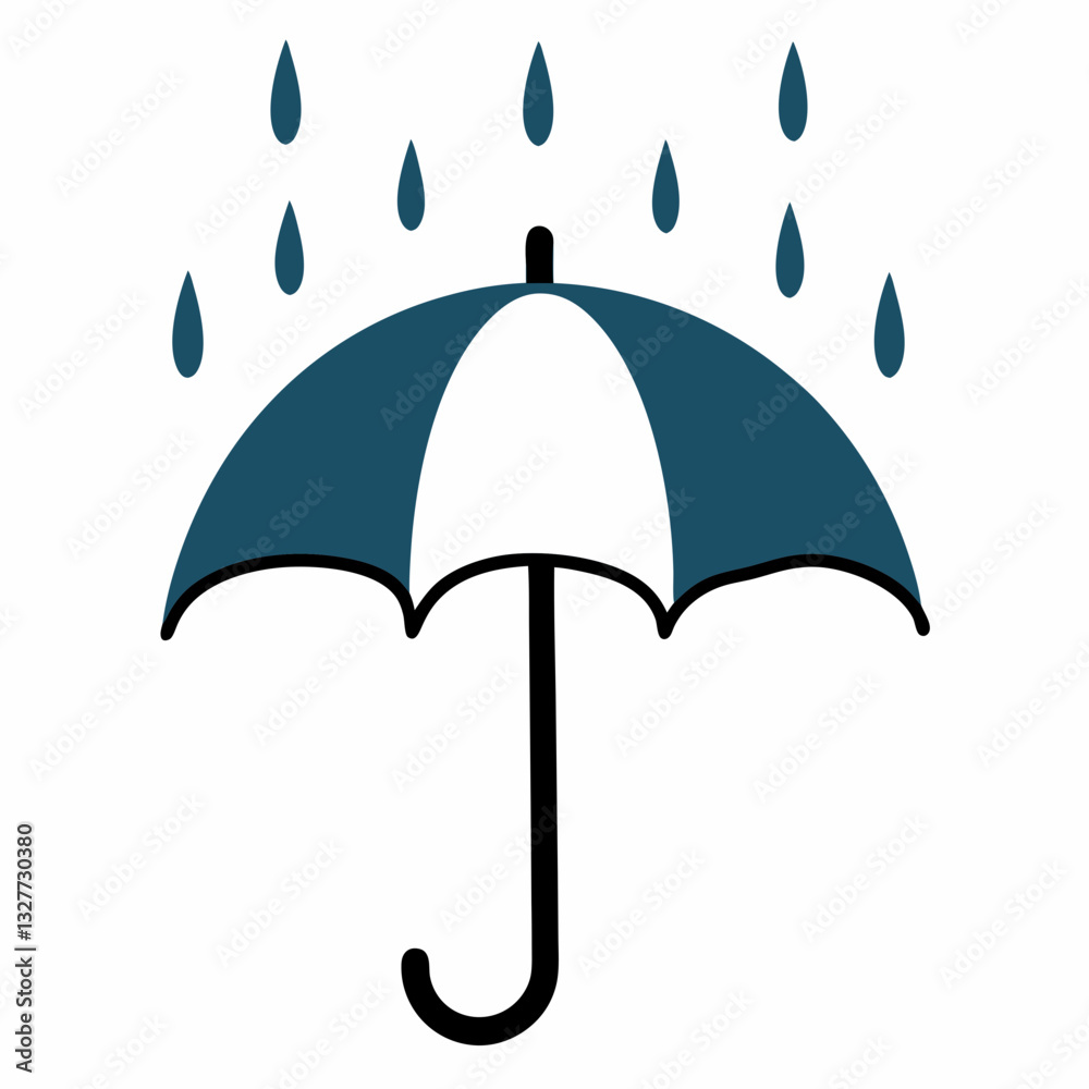 Stylish umbrella with raindrops, modern icon design on a white background with copy space Stylish umbrella with raindrops, modern icon design on a white background with copy space
