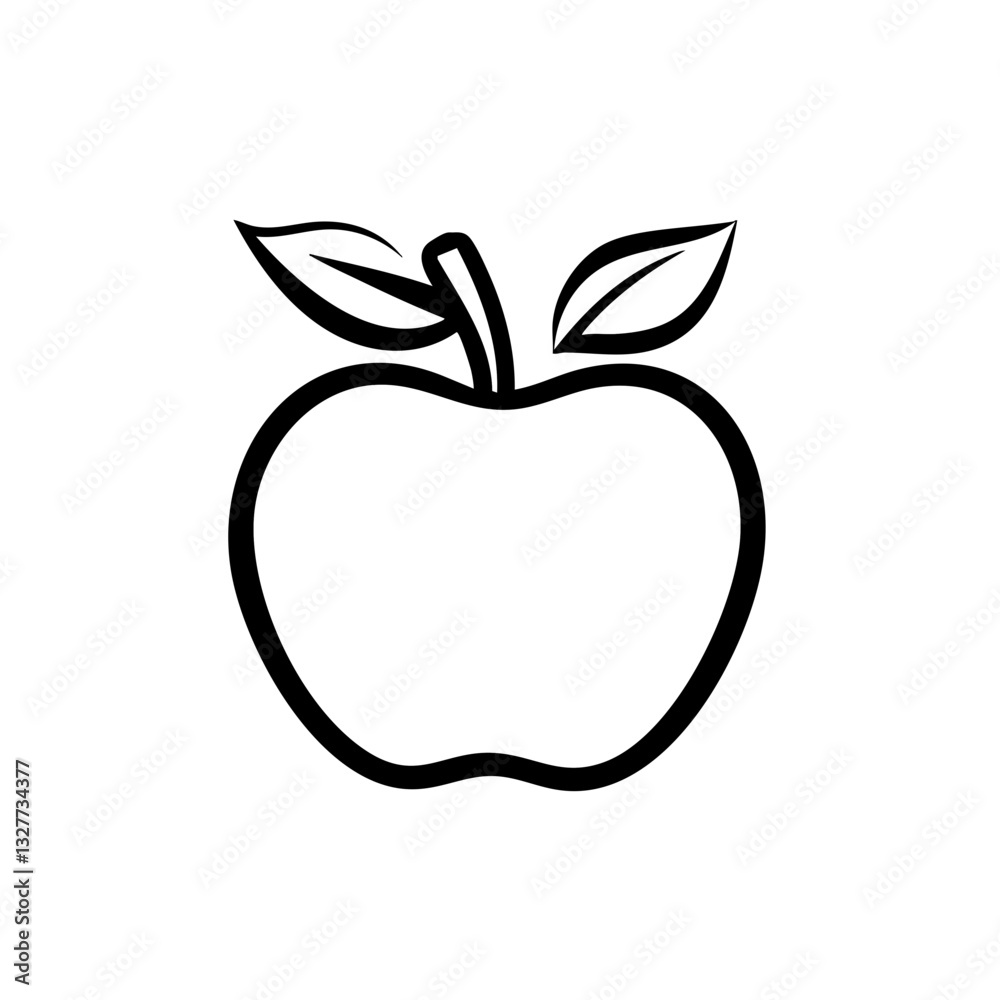 Apple icon, minimalist design, black and white, simple line art, vector graphic, sleek silhouette, fruit symbol, organic shape Apple icon, minimalist design, black and white, simple line art, vector graphic, sleek silhouette, fruit symbol, organic shape
