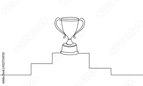 Continuous line banner trophy, winner cup. Achievement, celebration. Award concept. Vector linear illustration minimalist background