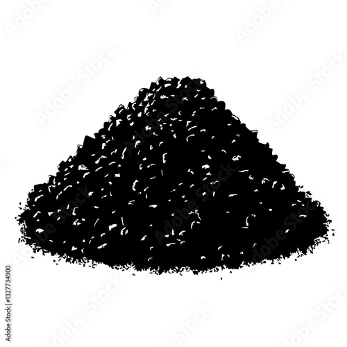 Black pile, soil mound, silhouette, granular texture, heap of earth, ground material, organic shape, scattered particles, environmental element