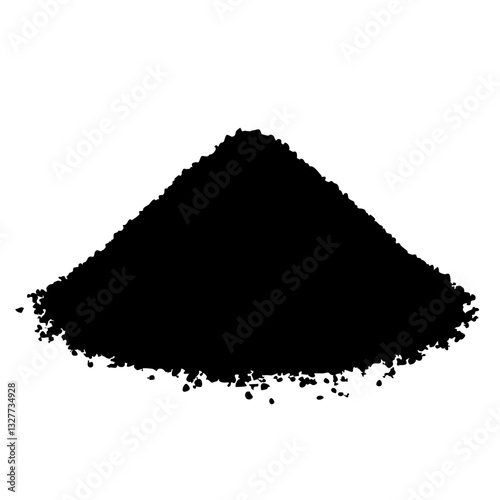 Black pile, soil mound, silhouette, granular texture, heap of earth, ground material, organic shape, scattered particles, environmental element