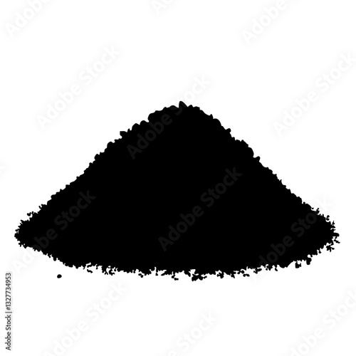 Black pile, soil mound, silhouette, granular texture, heap of earth, ground material, organic shape, scattered particles, environmental element