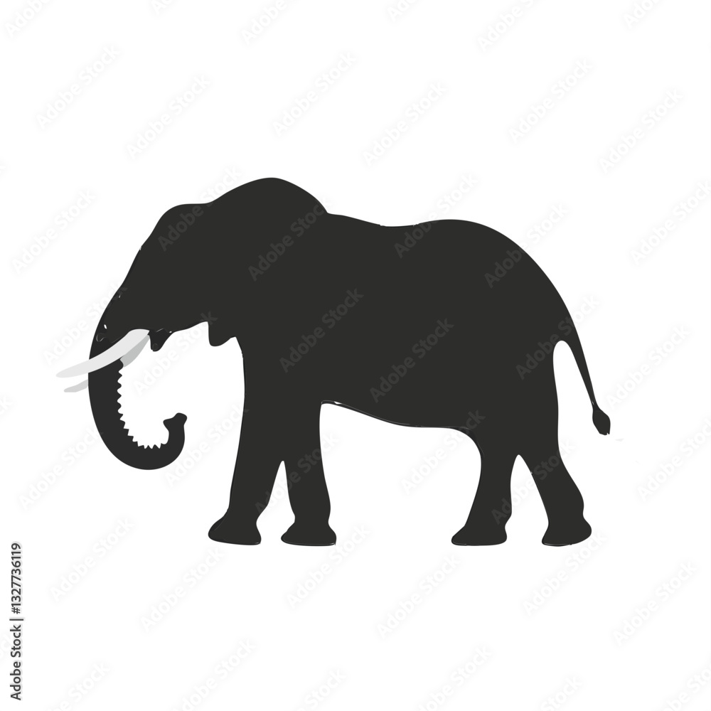Elephant silhouette, minimalist design, black and white, side view, trunk raised, iconic shape, simple graphic Elephant silhouette, minimalist design, black and white, side view, trunk raised, iconic shape, simple graphic