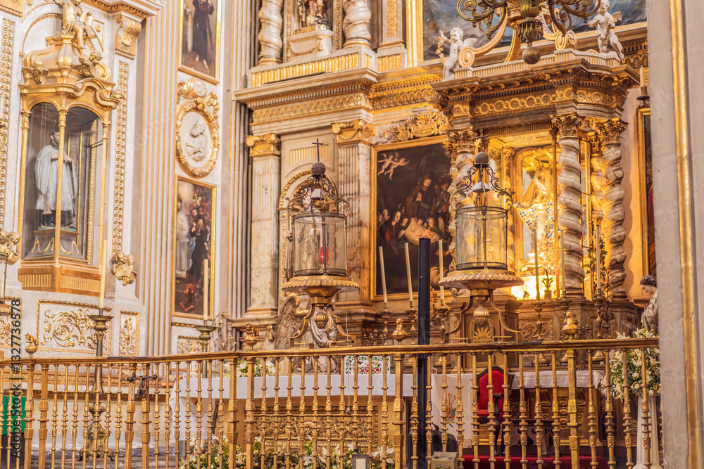 Catedral de Puebla, iconic cathedral in Puebla, Mexico. Historic architecture, religious heritage, and cultural landmark concept