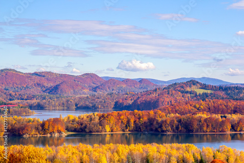 autumn landscape with lake and mountains