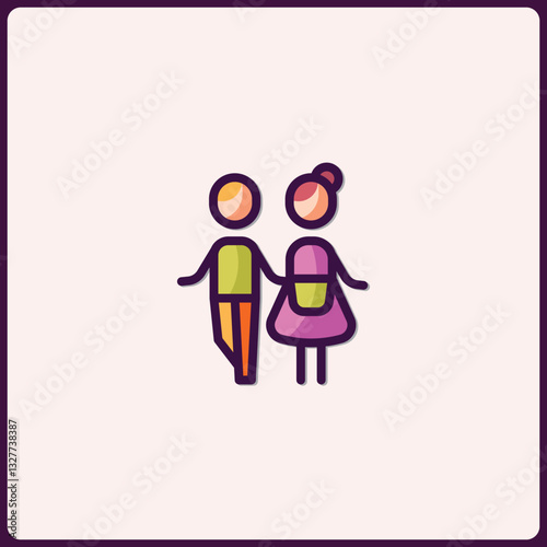 Whimsical illustration icon representing a couple, stylized in a modern aesthetic