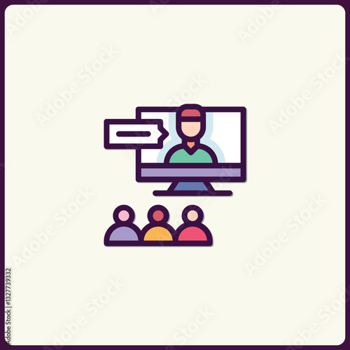 Virtual conference icon, online meeting and web seminar presentation