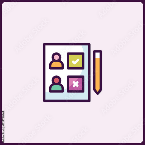 Candidate Selection Process Icon with Checkmark and Cross Vector Illustration