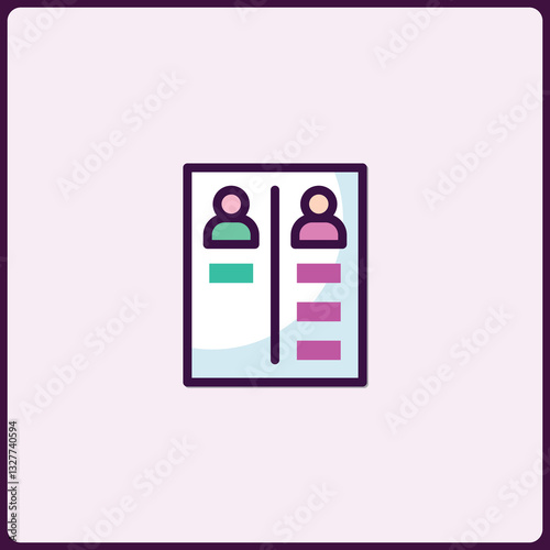 Organization chart with minimal line art showing staff positions for work