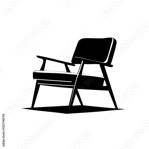 Silhouette, armchair, minimalist design, black and white, simple lines, elegant furniture, negative space, clean background