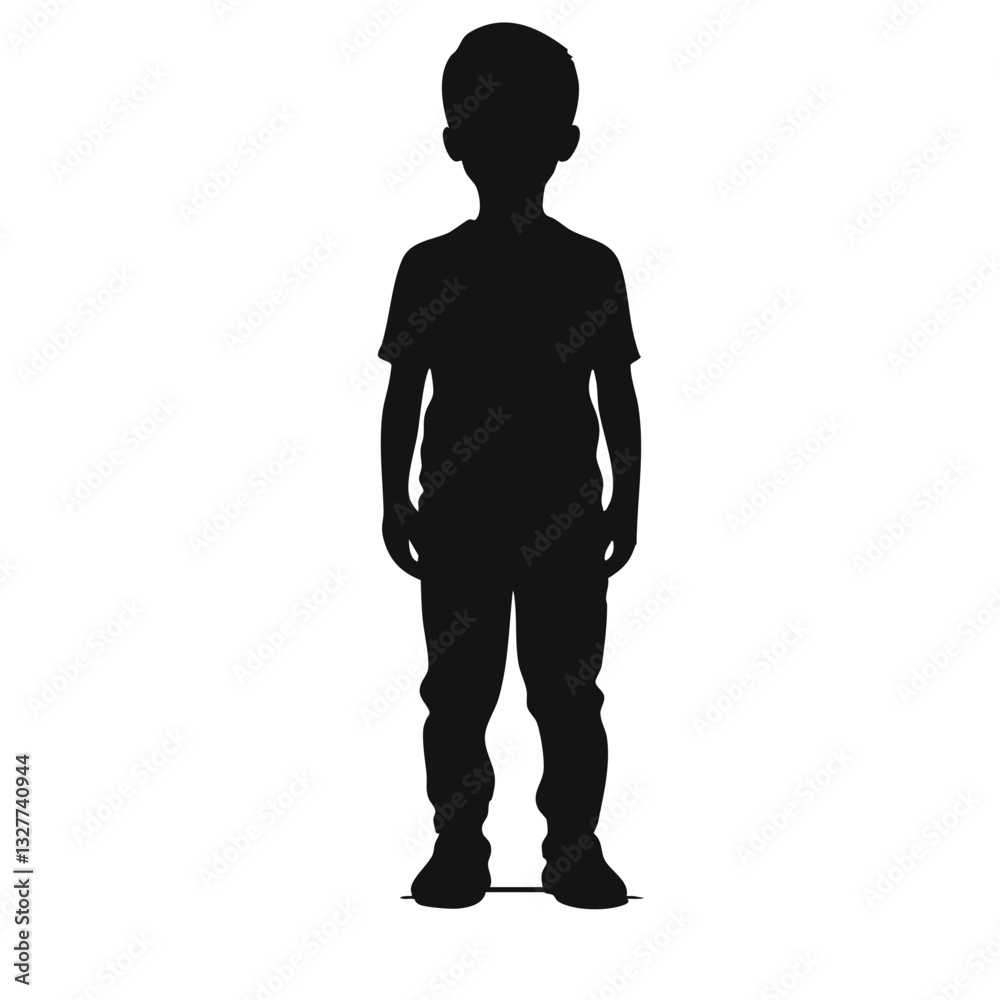 Silhouette, child, standing pose, full body, black and white, simple, minimalist Silhouette, child, standing pose, full body, black and white, simple, minimalist