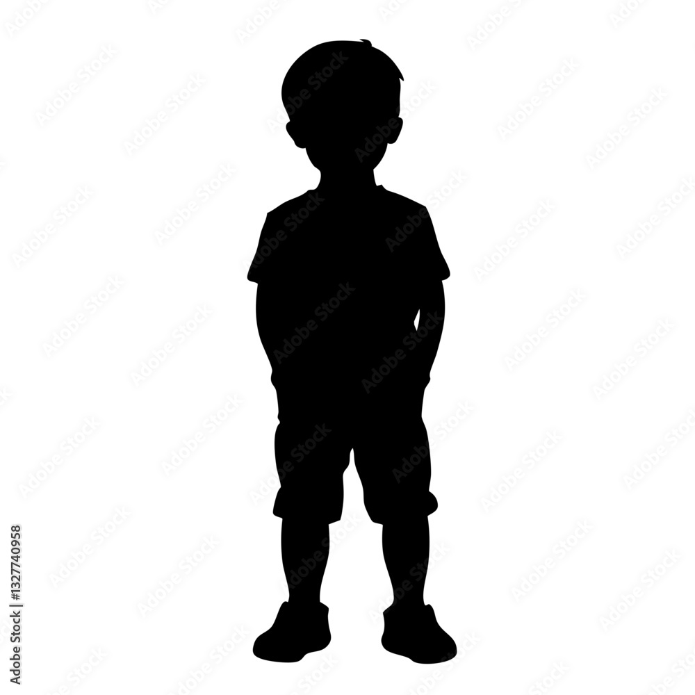 Fototapeta premium Silhouette, child, standing pose, full body, black and white