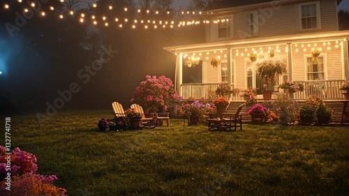 Serene Summer Night: Illuminated Backyard Oasis