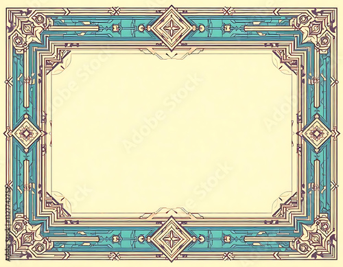 geometric frame of flowers and leaves with cream background