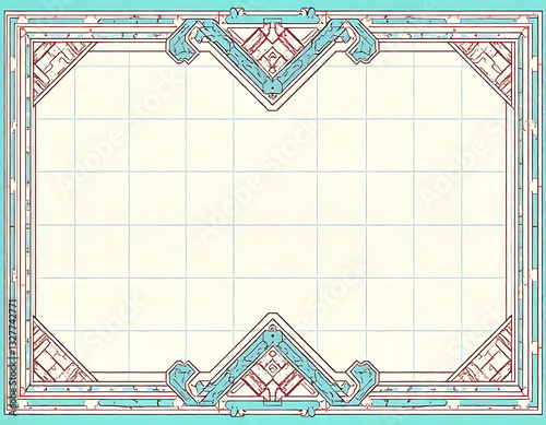geometric frame of flowers and leaves with cream background