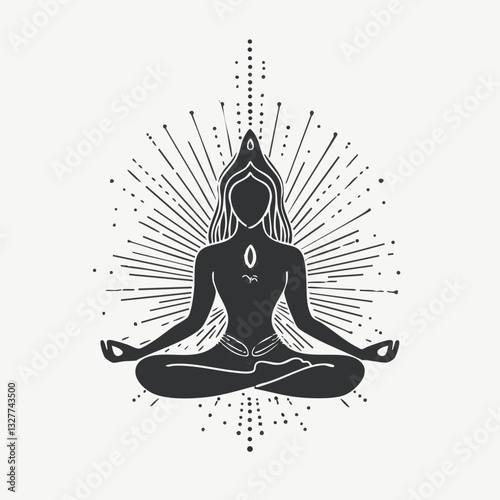 Silhouette, yoga pose, meditation, lotus position, namaste hands, zen, mindfulness, simplicity, black and white