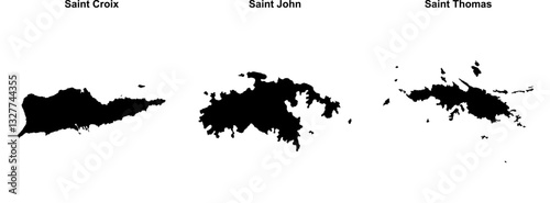 Saint Croix, Saint John, Saint Thomas outline maps