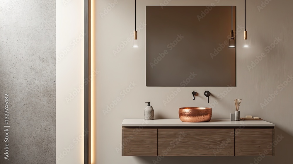 Fototapeta premium A contemporary bathroom with matte ivory walls