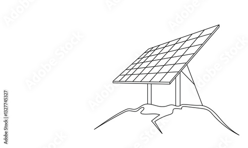 Continuous line banner, solar panel. Renewable energy concept. Electricity. Linear hand drawn vector illustration
