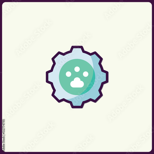 Animated mechanism with a paw print, symbolizing pet industry solutions