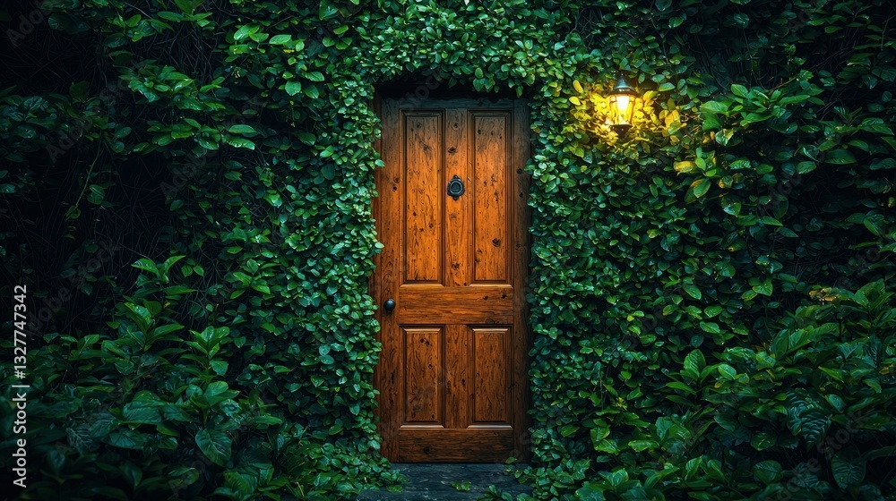 Mysterious Wooden Door Hidden in Lush Greenery Mysterious Wooden Door Hidden in Lush Greenery
