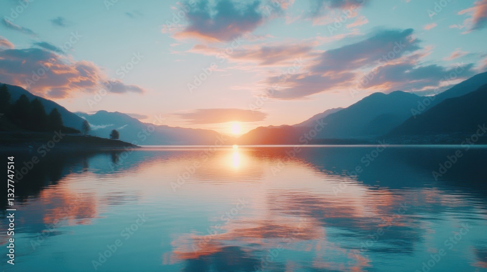 Fototapeta premium Serene Lake at Sunset with Vibrant Colors