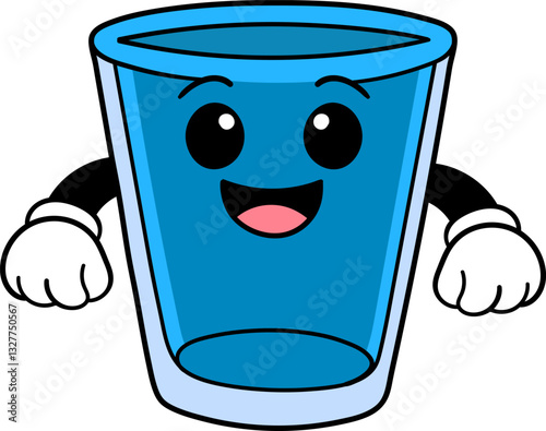 Cute Blue Glass Cartoon Character with Happy Facial Expression