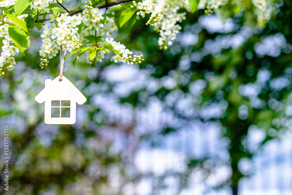 Φωτογραφία The symbol of the house among the branches of the Bird cherry