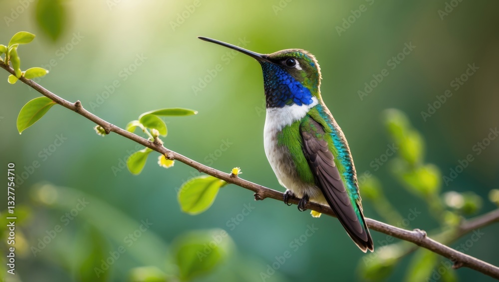 Fototapeta premium Marvelous spatulation hummingbird pauses to observe its surroundings.