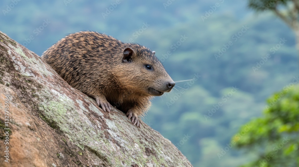 Close-Up of a Marmot Perched on a Rock in a Lush Green Environment Close-Up of a Marmot Perched on a Rock in a Lush Green Environment