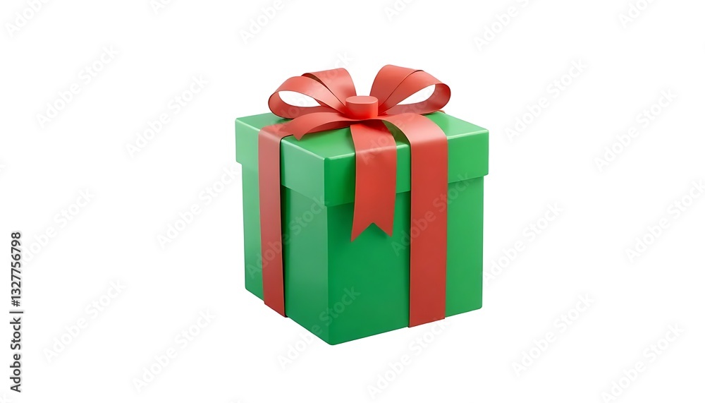 Green Gift Box Ribbon 3D Render Icon White Background Cutout Green Gift Box Ribbon 3D Render Icon White Background Cutout