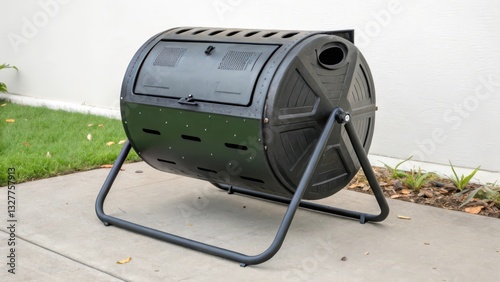 Black Compost Bin on White Background