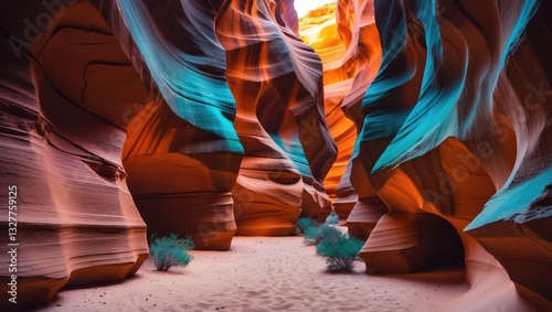 Lower Antelope Canyon - stunningly colored rock formations in a slot canyon located in the American Southwest.