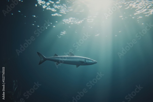 Wallpaper Mural Lone Barracuda Swimming Gracefully in the Open Ocean Under Sunlight Torontodigital.ca