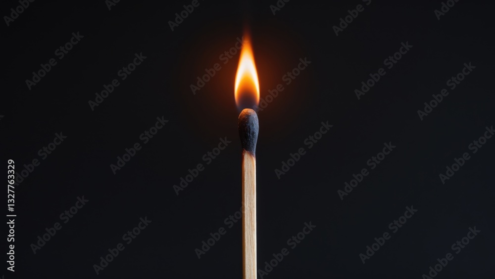 Lighting matches at the instant of explosion. Burning wooden match against a black backdrop. Close-up view. Lighting matches at the instant of explosion. Burning wooden match against a black backdrop. Close-up view.